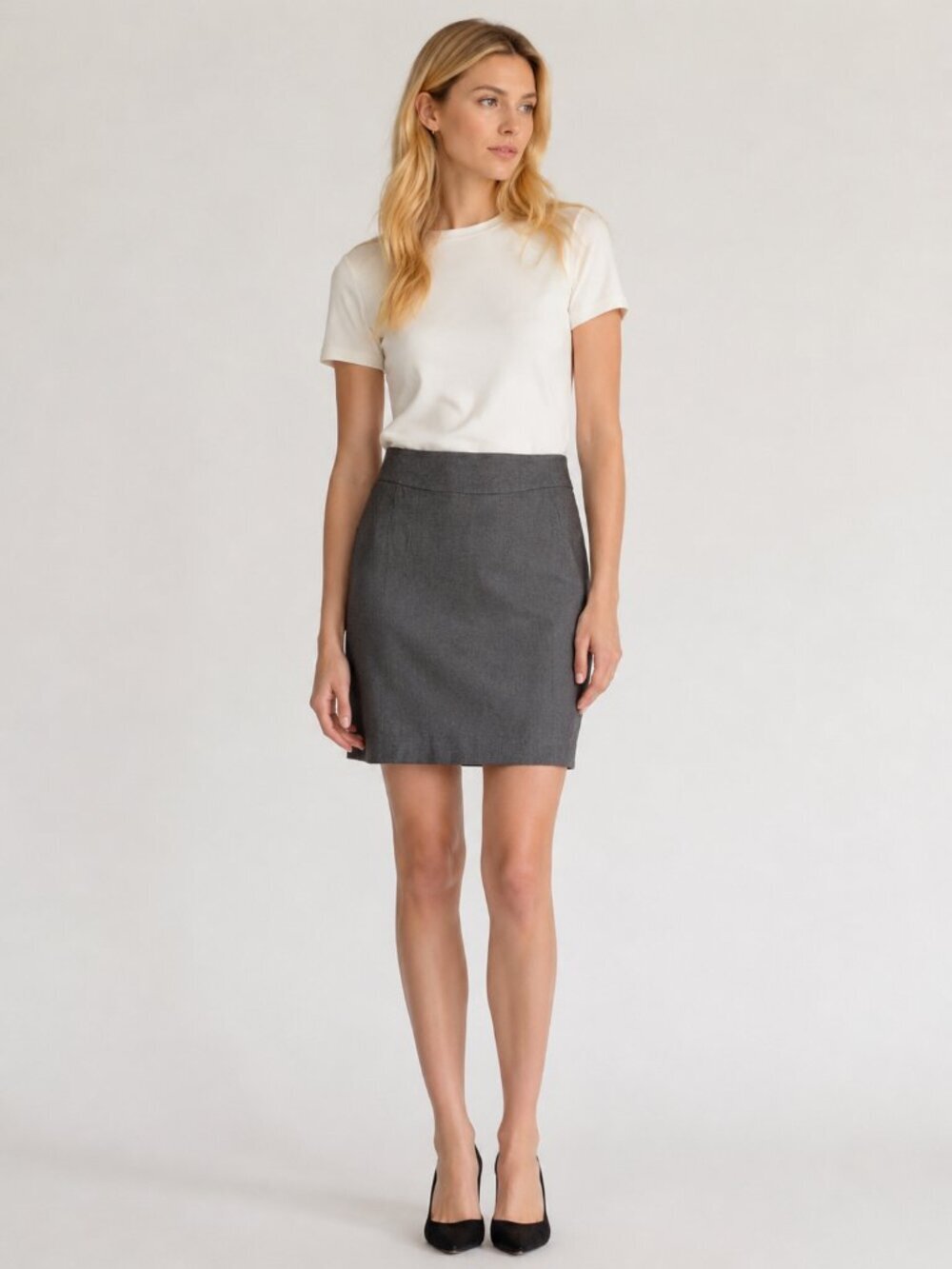 2/$30 Banana Republic Petite Herringbone Pencil Skirt Back Slit Gray 4P #A2596